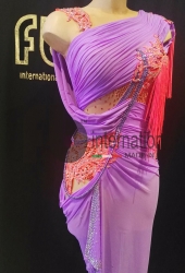 Lilac latin dress with lace and orange fringes