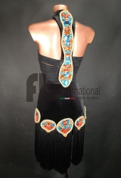 Black latin dress with ethnic embroidery