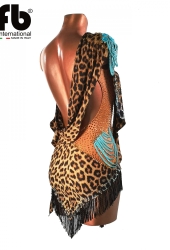Leopard and turquoise latin dress with beads