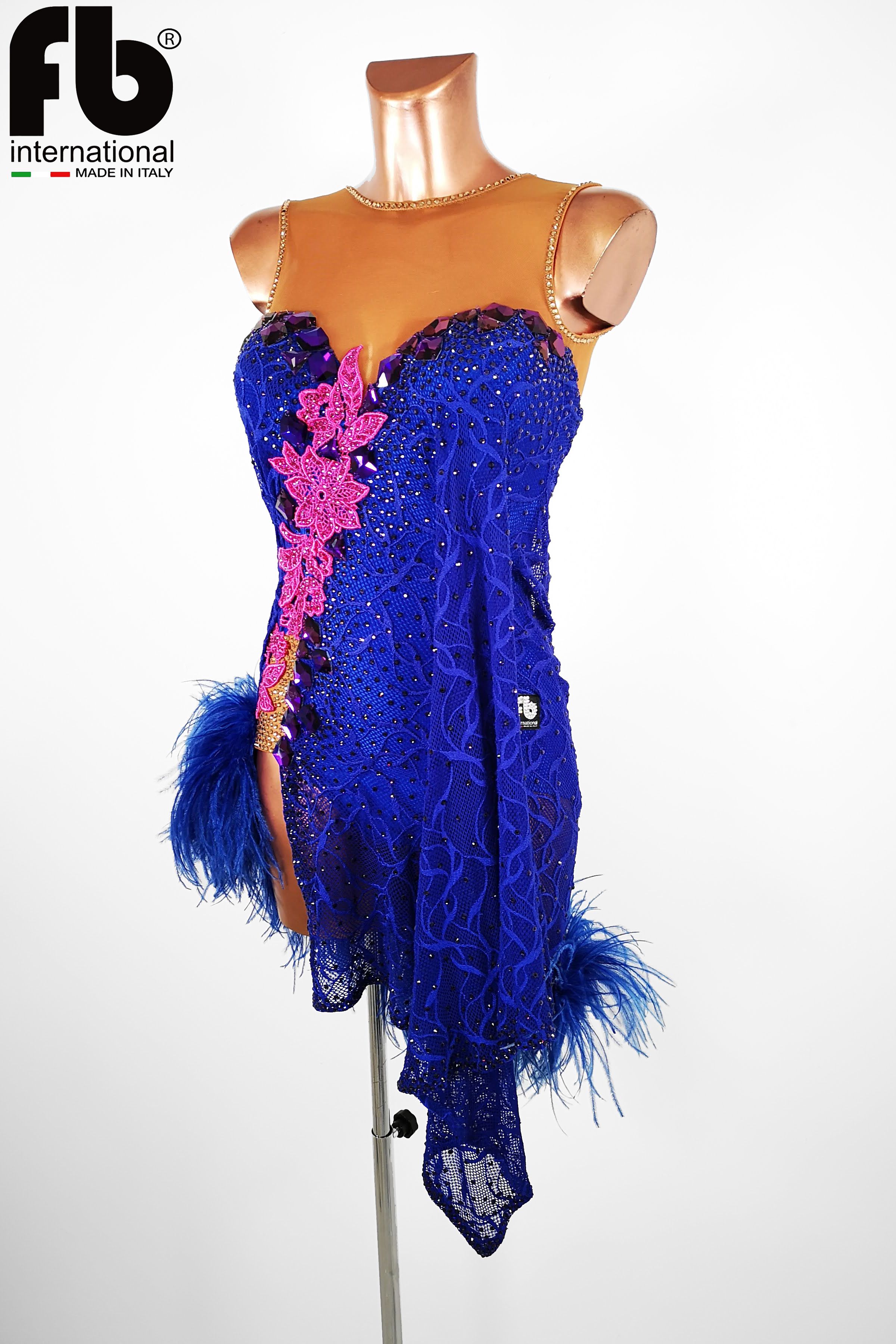 Abito Da Ballo Latino Americano Lungo Con Maniche Lunghe - Nuovo Con Etichette - Taglie Donna #F499